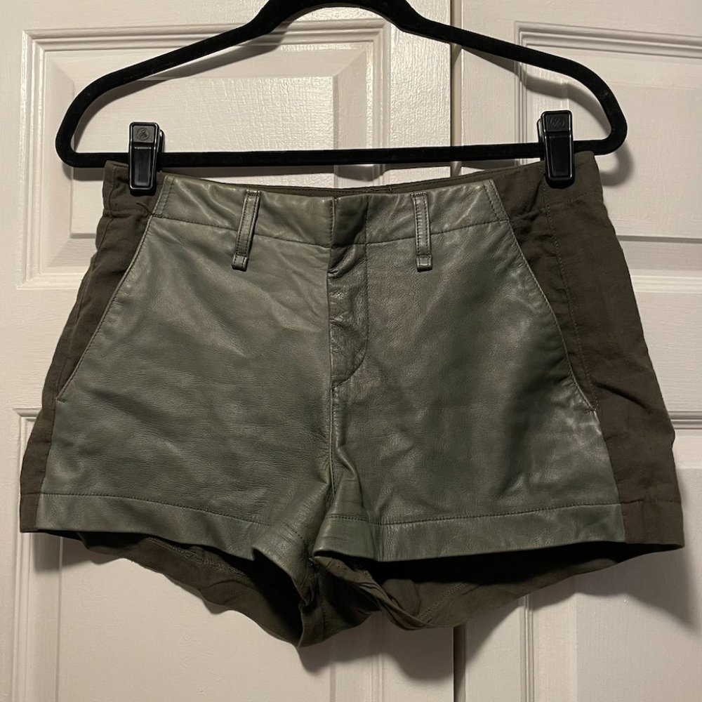Rag and Bone Leather & Cotton Army Green Shorts - Size 26